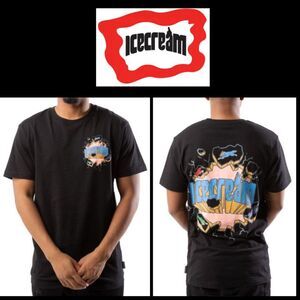 Ice Cream Black T-Shirt Running Dogs